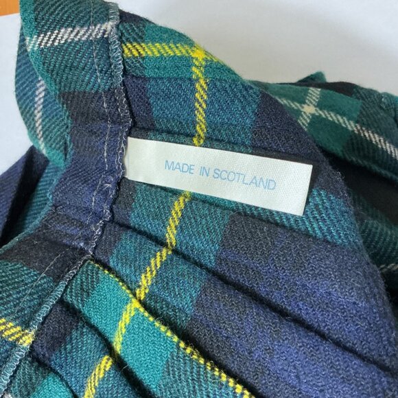 Vintage 80s Green Blue Tartan Plaid Pleated Wool Midi Wrap Skirt Vintage Size 18 - Picture 6 of 7